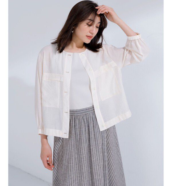 23区「【洗える】リネンコットンストライプ ギャザー スカート」|スカート|