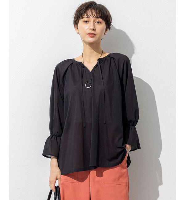 23区「【洗える】クリアトリコットジャージー ギャザーデザイン カットソー」|Tシャツ・カットソー|ブラック系