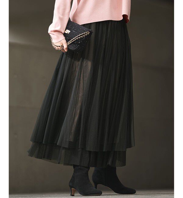 23区「【洗える】レイヤード チュール スカート」|スカート|ブラック系
