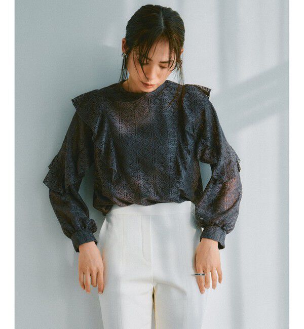 any SiS「【洗える】ラッフルレース トップス」|シャツ・ブラウス|スレート