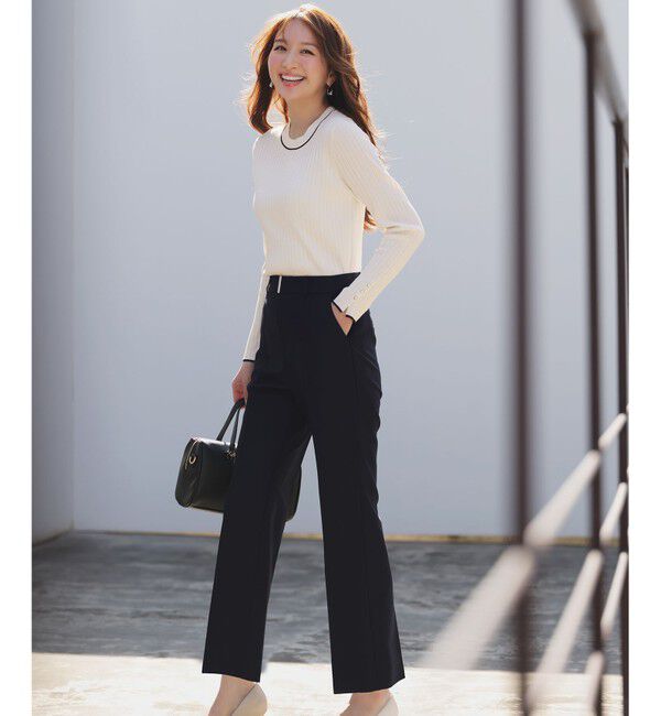 ANY SIS「褒めらレディストレッチ セミフレア テーパードパンツ」|その他|ネイビー