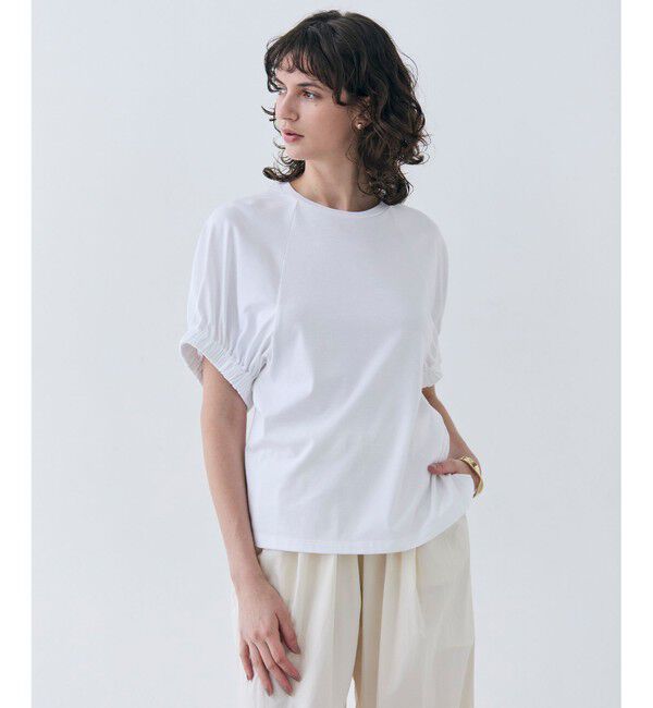 BEIGE,「【洗える】STOCK / オーガニックコットン半袖ギャザートップス」|Tシャツ・カットソー|White