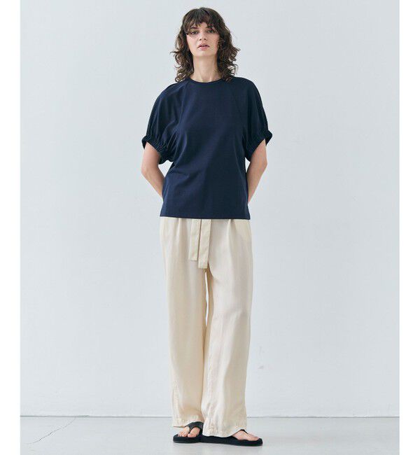 BEIGE,「【洗える】STOCK / オーガニックコットン半袖ギャザートップス」|Tシャツ・カットソー|