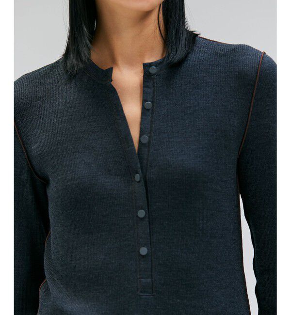 BEIGE,「【洗える・GISELe 10月号掲載】FORD / ウール配色メローヘンリーネックカットソー」|Tシャツ・カットソー|