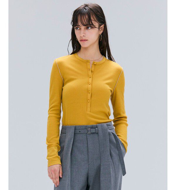 BEIGE,「【洗える・GISELe 10月号掲載】FORD / ウール配色メローヘンリーネックカットソー」|Tシャツ・カットソー|Mustard