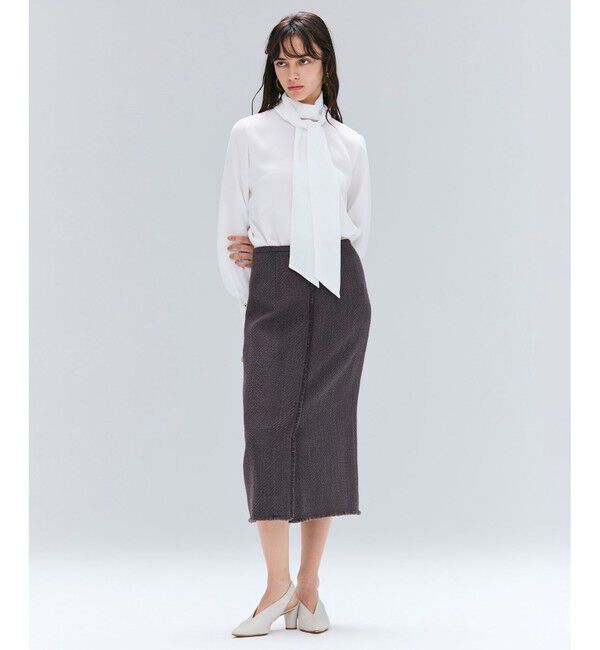 BEIGE,「MULLIN / ウールツイードフロントベントスカート」|スカート|