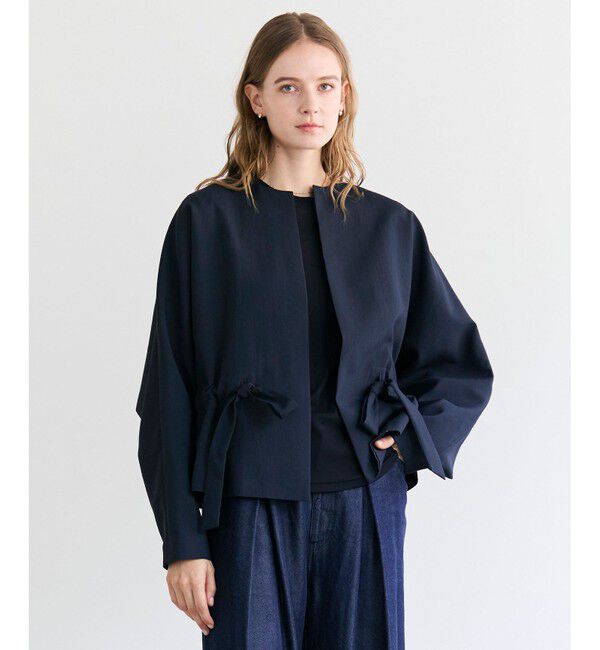 BEIGE,「PORDIC / ドロスト付きノーカラージャケット」|その他|Navy