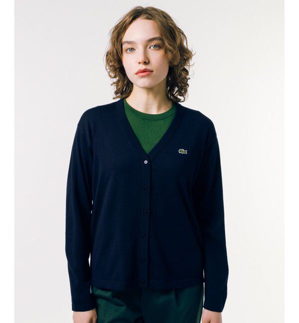 LACOSTE「UVカット 吸水速乾 COOL MAX クールマックス Vネックニットカーディガン」|カーディガン|ネイビー