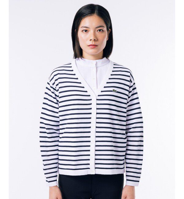 LACOSTE「UVカット 吸水速乾 COOL MAX クールマックス Vネックニットカーディガン」|カーディガン|ホワイト