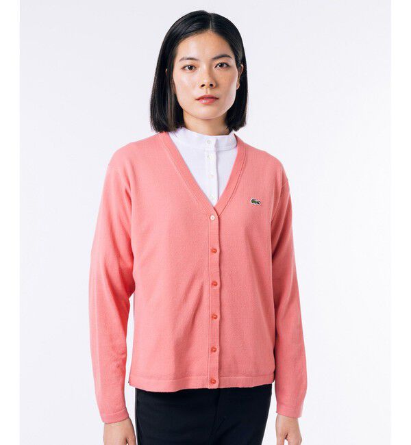 LACOSTE「UVカット 吸水速乾 COOL MAX クールマックス Vネックニットカーディガン」|カーディガン|ローズ