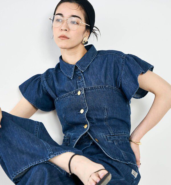 Rie Miller「【RM denim】ラッフルスリーブデニムブラウス」|シャツ・ブラウス|