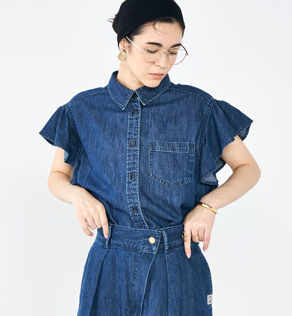 Rie Miller「【RM denim】ラッフルスリーブデニムブラウス」|シャツ・ブラウス|