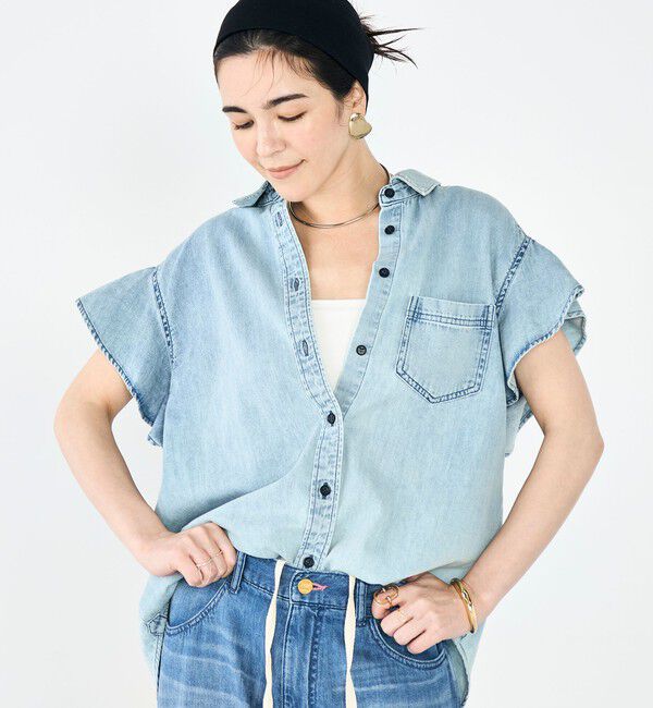 Rie Miller「【RM denim】ラッフルスリーブデニムブラウス」|シャツ・ブラウス|