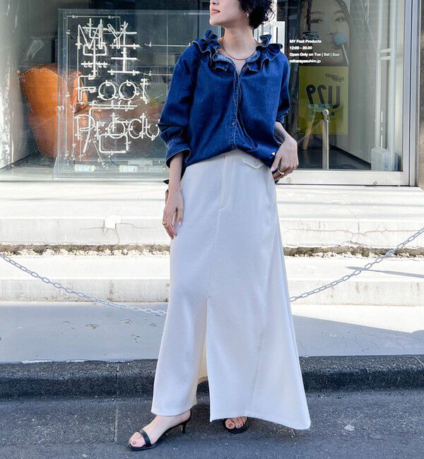 Rie Miller「【RM denim】フリルギャザーデニムブラウス」|シャツ・ブラウス|