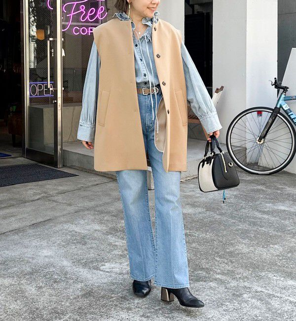 Rie Miller「【RM denim】フリルギャザーデニムブラウス」|シャツ・ブラウス|