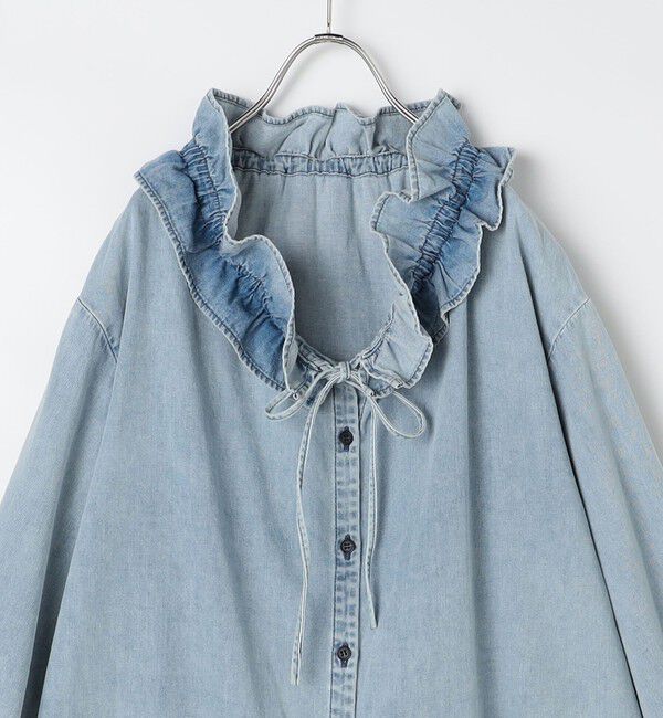Rie Miller「【RM denim】フリルギャザーデニムブラウス」|シャツ・ブラウス|