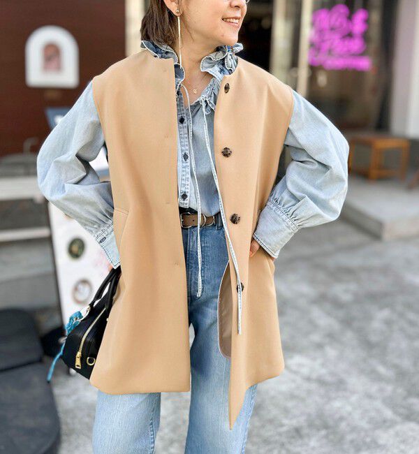 Rie Miller「【RM denim】フリルギャザーデニムブラウス」|シャツ・ブラウス|