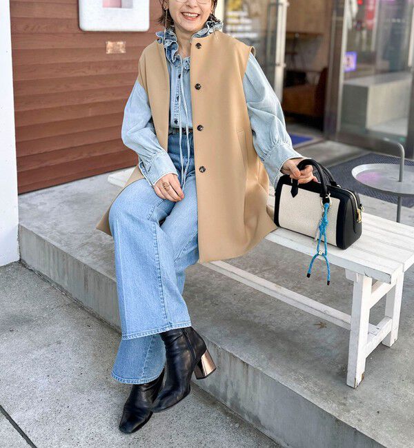 Rie Miller「【RM denim】フリルギャザーデニムブラウス」|シャツ・ブラウス|