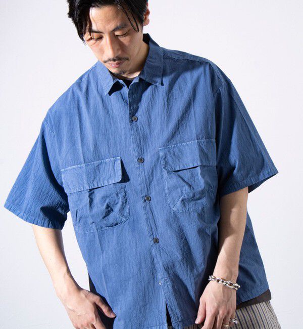 GLOSTER「【GLOSTER/グロスター】コットンピグメントショーツスリーブシャツ オーバーシャツ」|シャツ・ブラウス|インディゴブルー