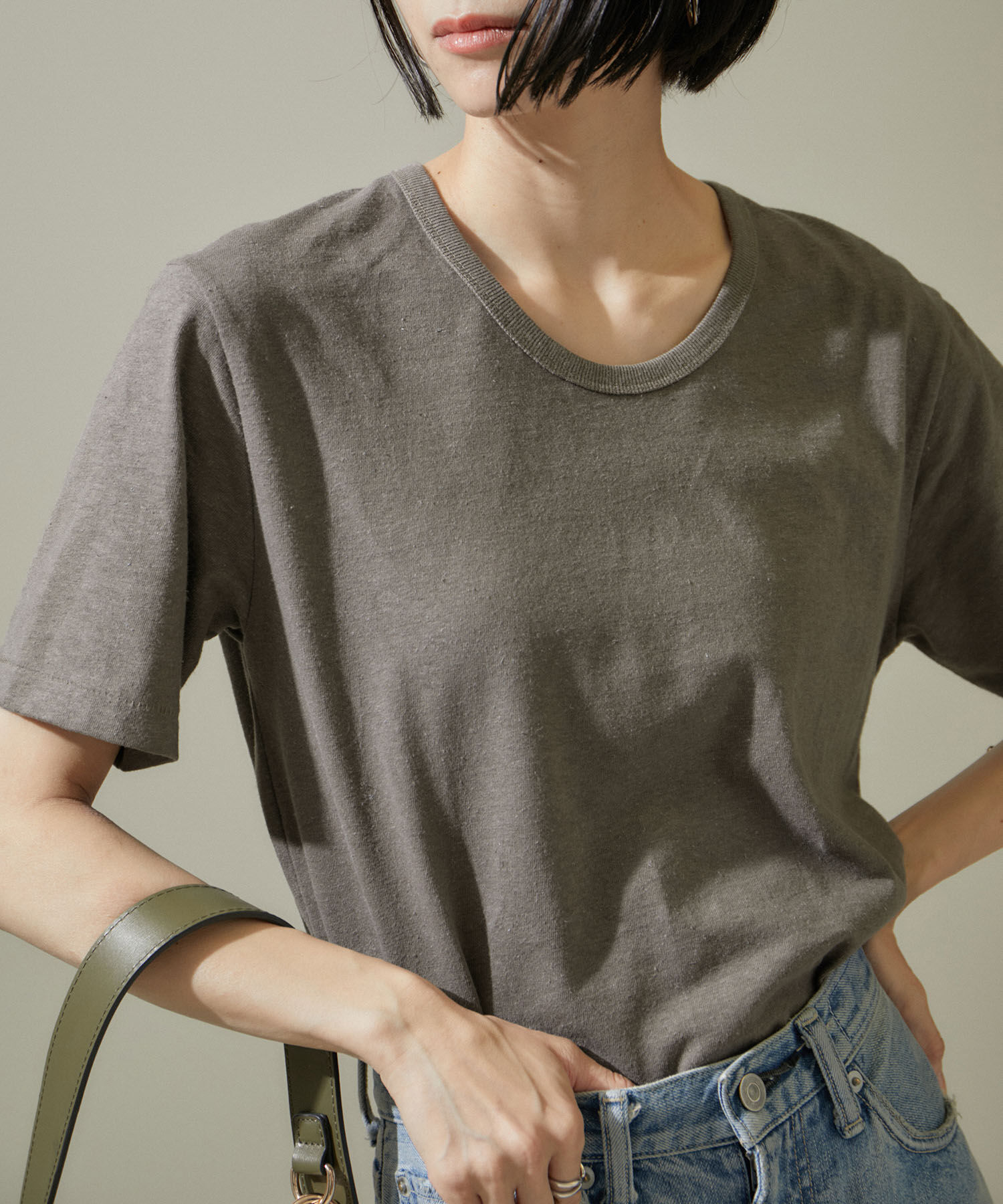 SALON adam et rope'「ヘンプコットンクルーネックTシャツ」|Tシャツ・カットソー|グレー(07)