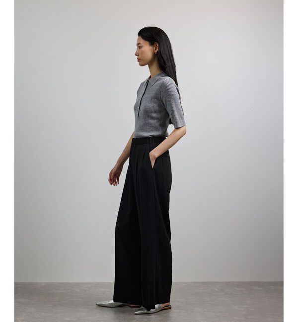 ROPE「【洗える・カセット服・新色追加】バックサテンイージーワイドパンツ/お仕事・通勤・セットアップ対応」|チノ|