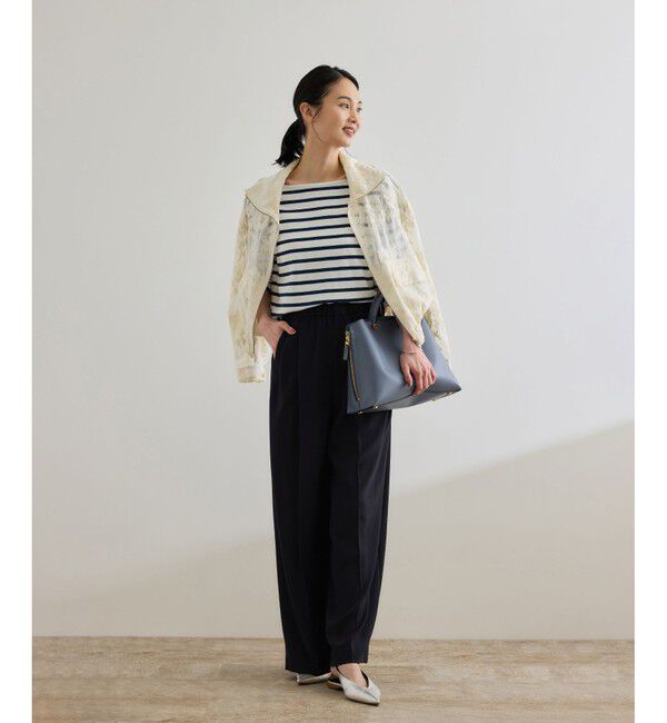 ROPE「【洗える・カセット服・新色追加】バックサテンイージーワイドパンツ/お仕事・通勤・セットアップ対応」|チノ|