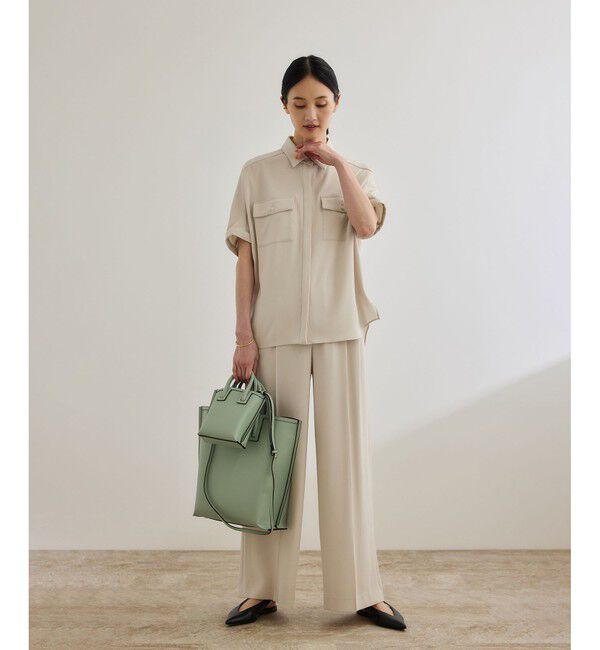 ROPE「【洗える・カセット服・新色追加】バックサテンイージーワイドパンツ/お仕事・通勤・セットアップ対応」|チノ|