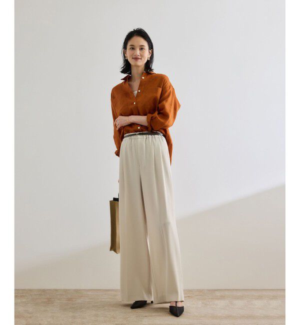 ROPE「【洗える・カセット服・新色追加】バックサテンイージーワイドパンツ/お仕事・通勤・セットアップ対応」|チノ|