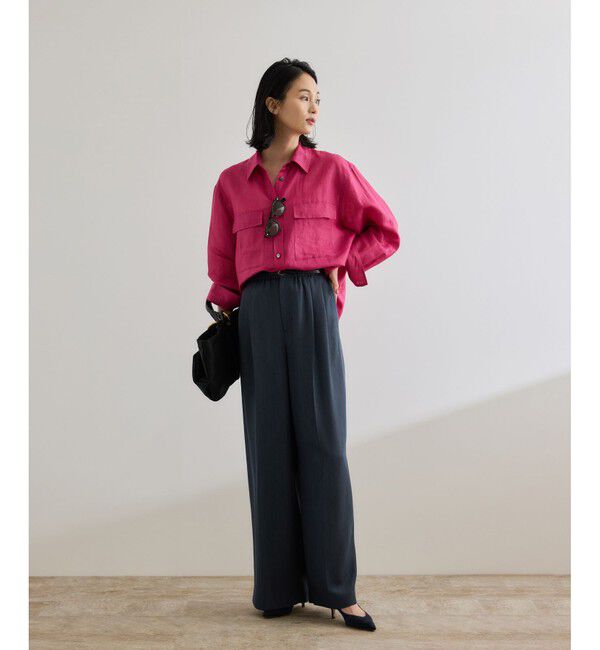 ROPE「【洗える・カセット服・新色追加】バックサテンイージーワイドパンツ/お仕事・通勤・セットアップ対応」|チノ|