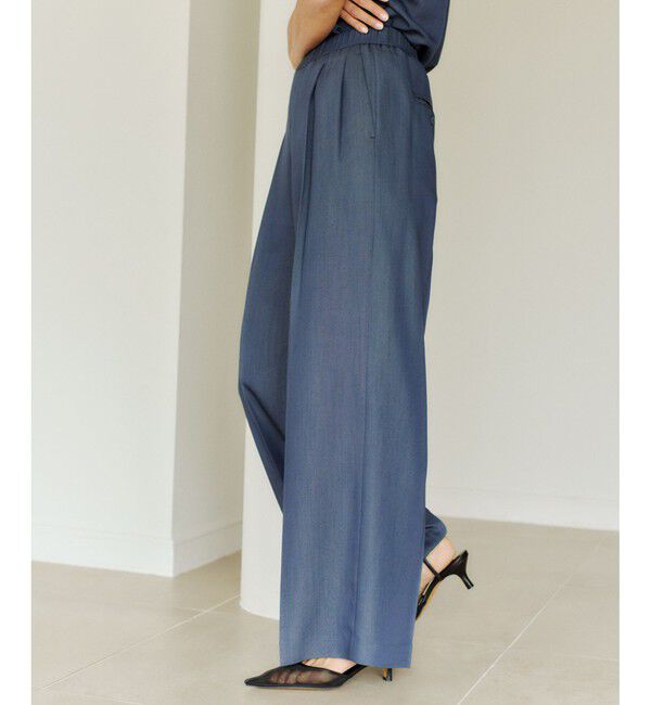 ROPE「【洗える・カセット服・新色追加】バックサテンイージーワイドパンツ/お仕事・通勤・セットアップ対応」|チノ|