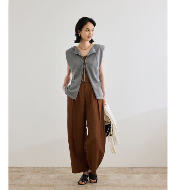 ROPE「【洗える】ビスコースリネン スラブスリータックパンツ/一部セットアップ可能」|チノ|