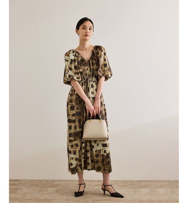 ROPE「スクエア ジオメトリックプリントワンピース/洗える」|ドレス|