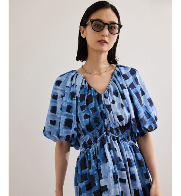 ROPE「スクエア ジオメトリックプリントワンピース/洗える」|ドレス|