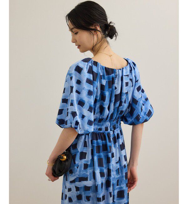 ROPE「スクエア ジオメトリックプリントワンピース/洗える」|ドレス|