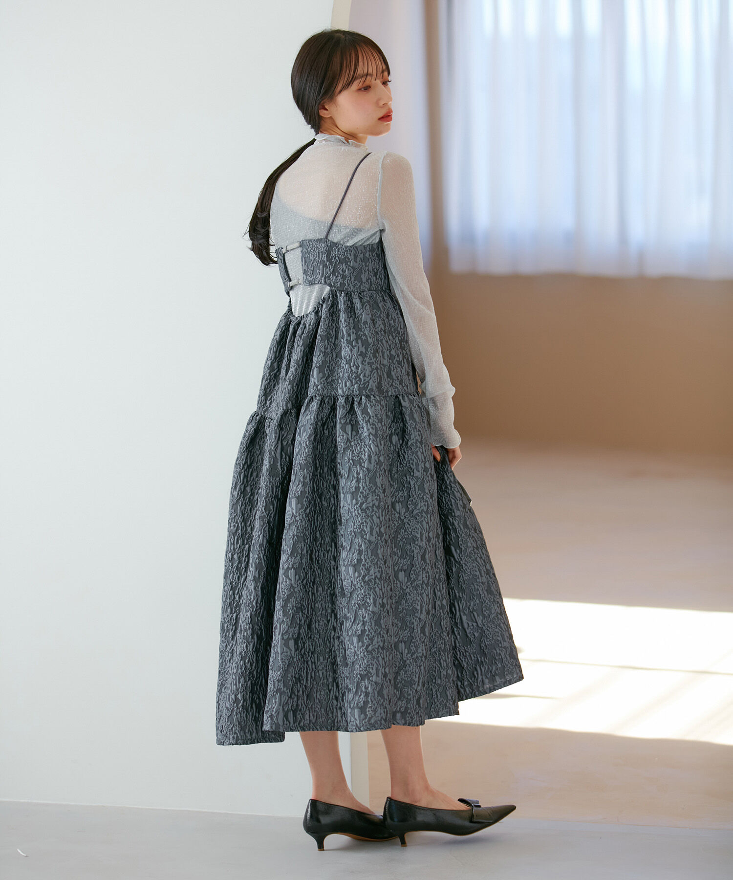 VIS「【VISDRESS】ふくれジャガードフレアワンピース【洗える】」|ワンピース|