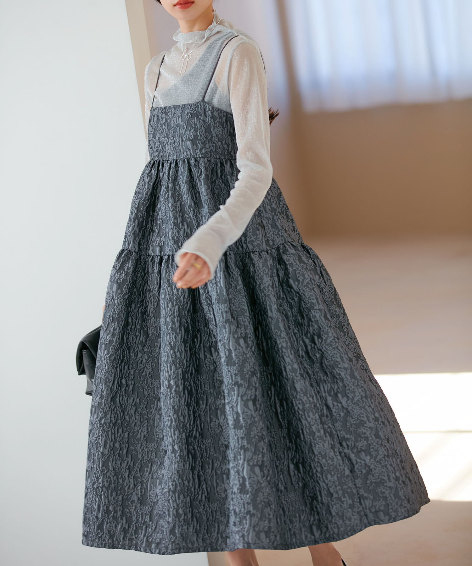 VIS「【VISDRESS】ふくれジャガードフレアワンピース【洗える】」|ワンピース|