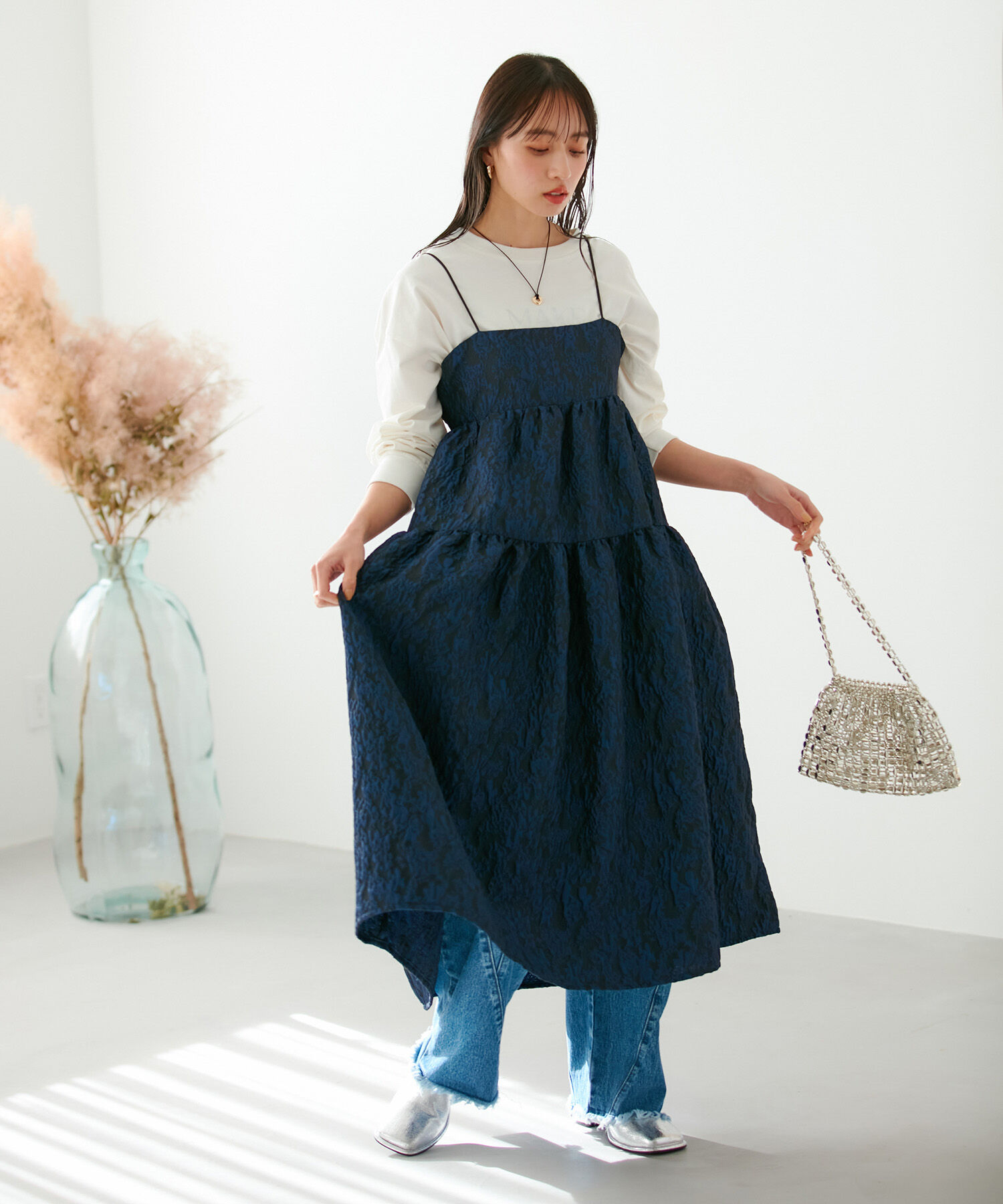 VIS「【VISDRESS】ふくれジャガードフレアワンピース【洗える】」|ワンピース|