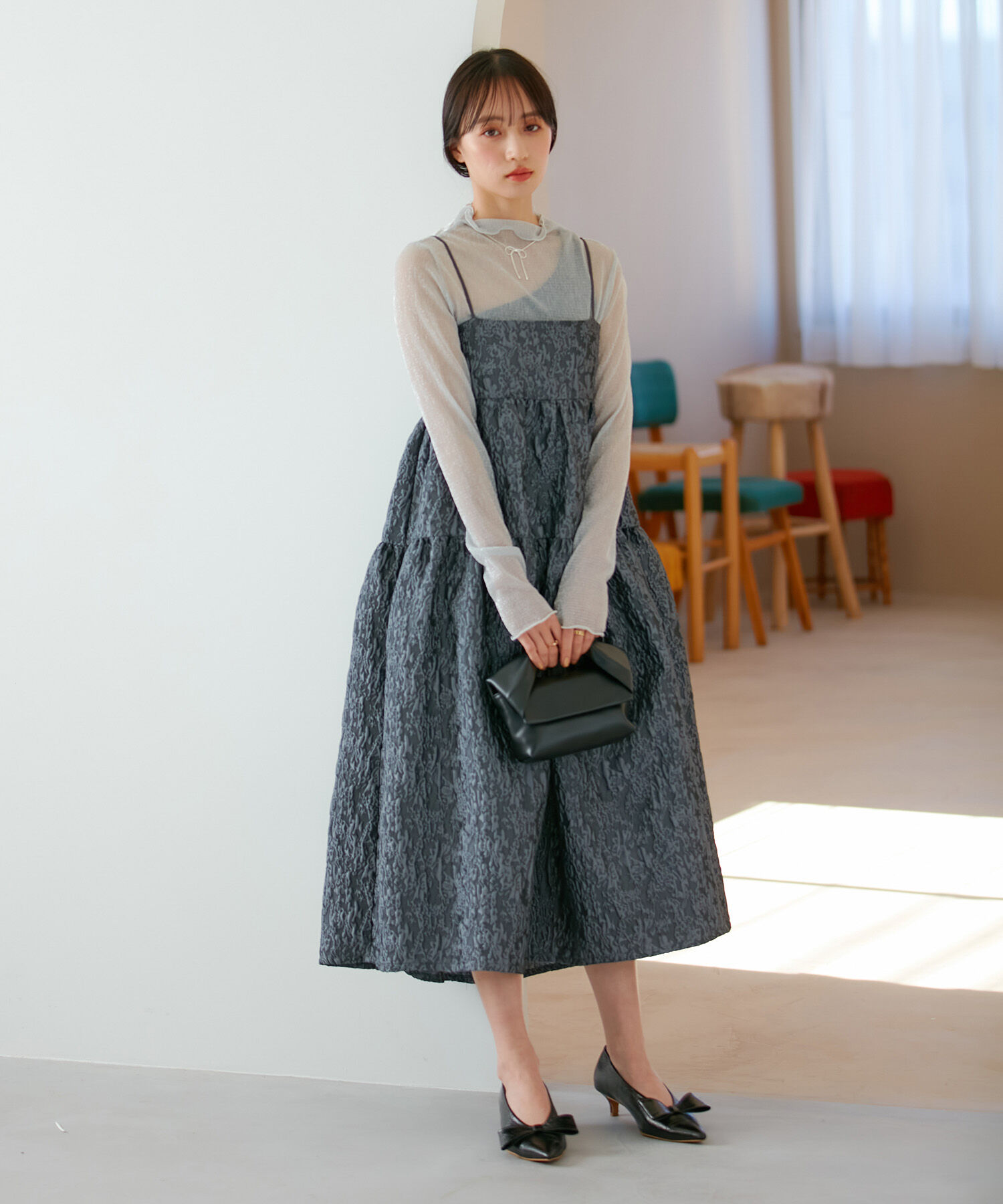 VIS「【VISDRESS】ふくれジャガードフレアワンピース【洗える】」|ワンピース|