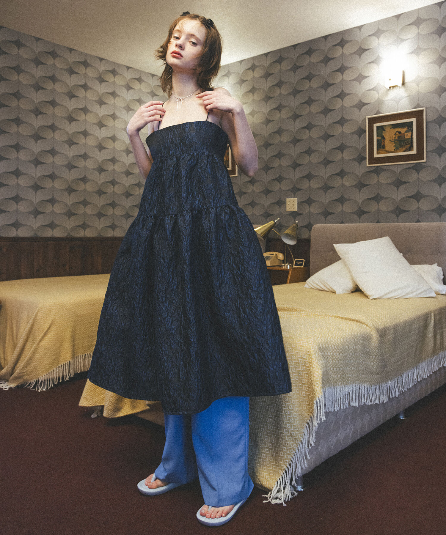 VIS「【VISDRESS】ふくれジャガードフレアワンピース【洗える】」|ワンピース|ネイビー系(41)