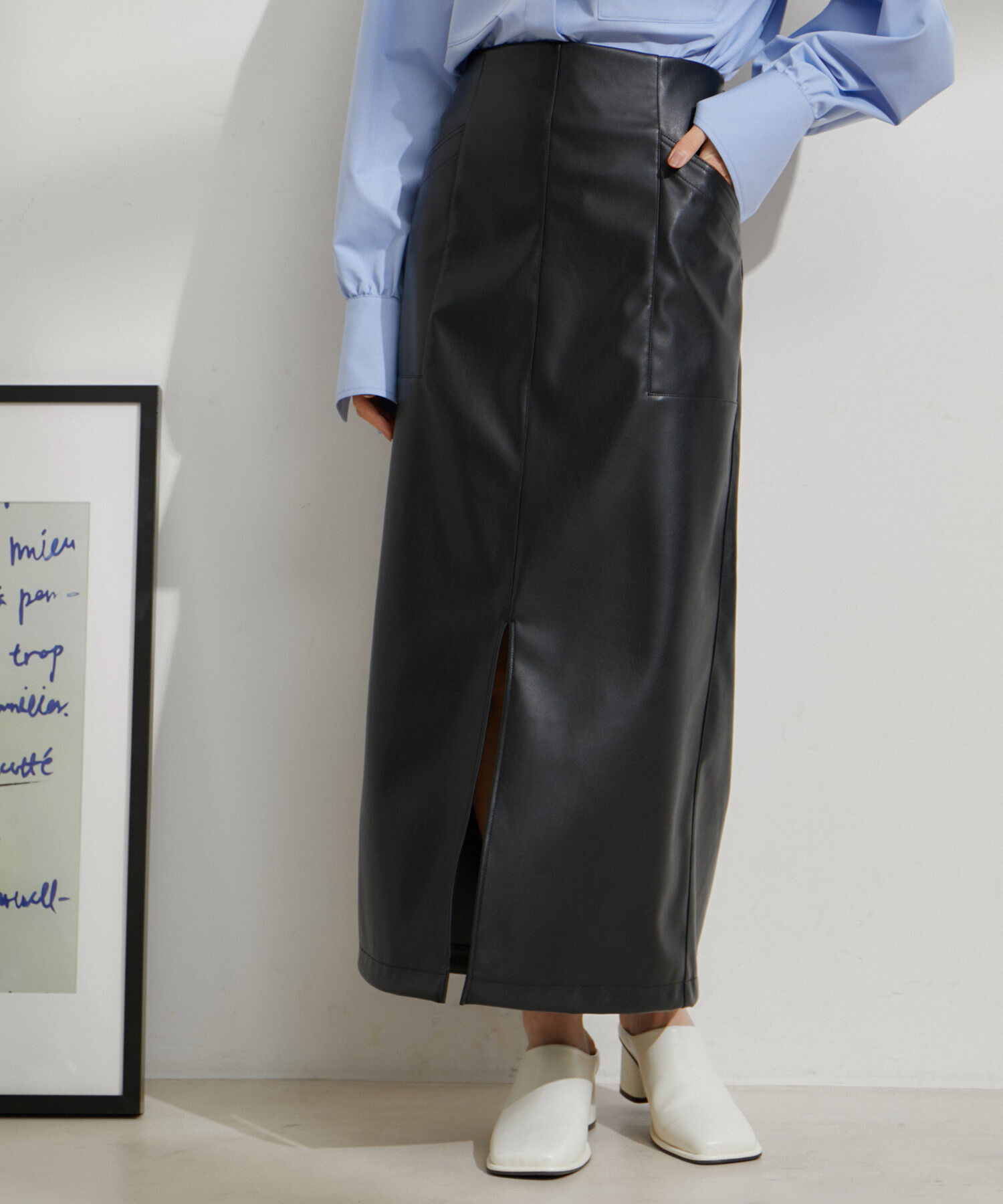 VIS「フェイクレザーIラインスカート」|スカート|