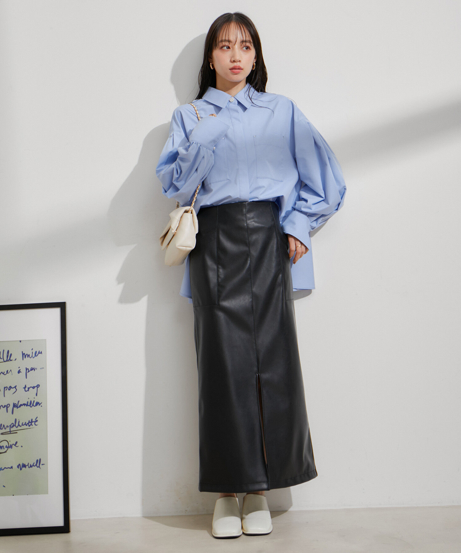 VIS「フェイクレザーIラインスカート」|スカート|