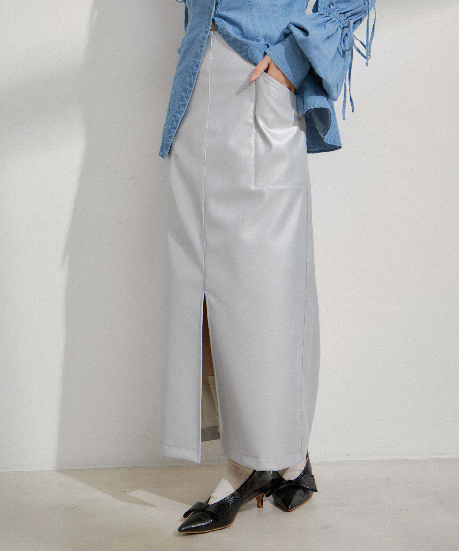 VIS「フェイクレザーIラインスカート」|スカート|