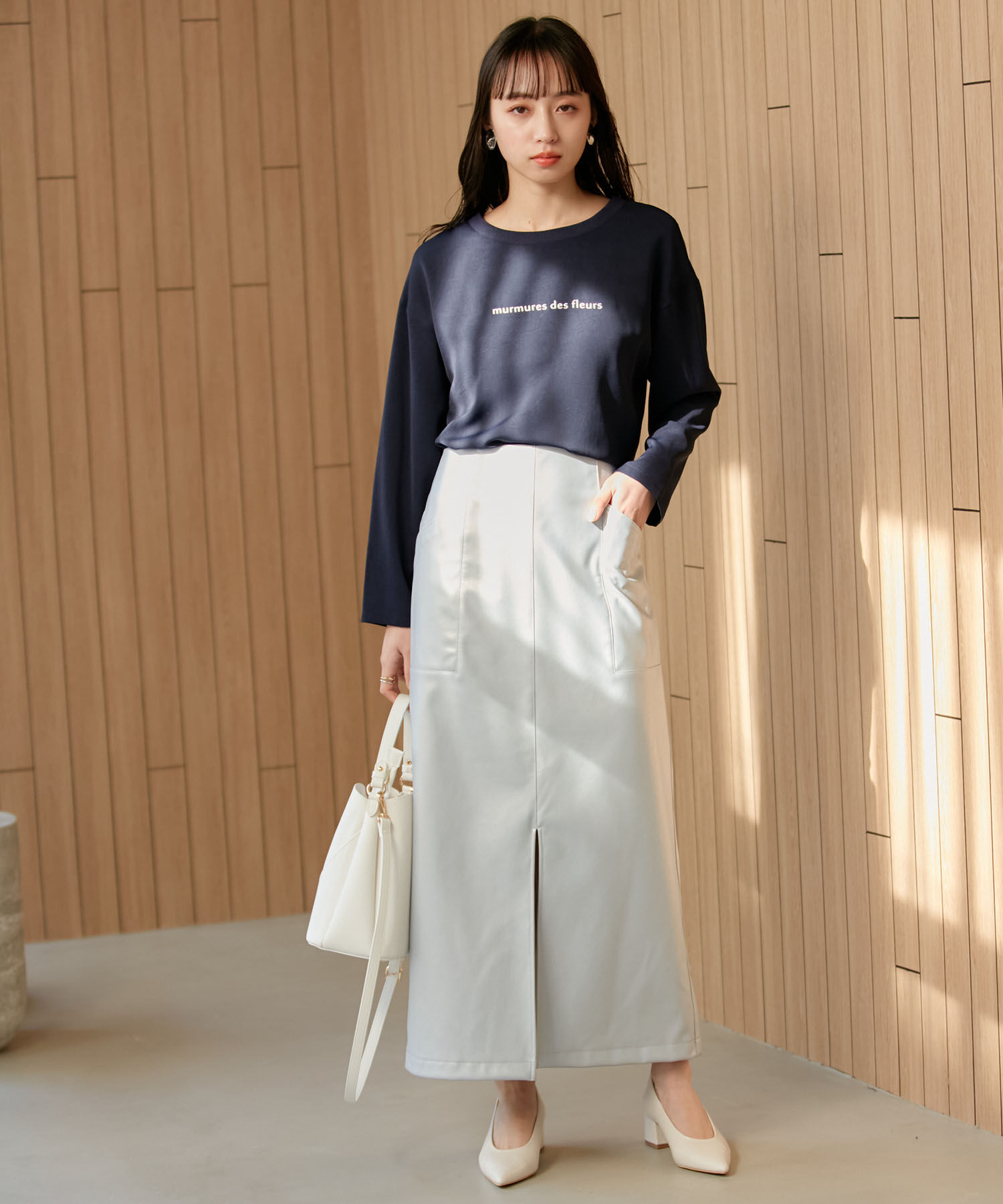 VIS「フェイクレザーIラインスカート」|スカート|