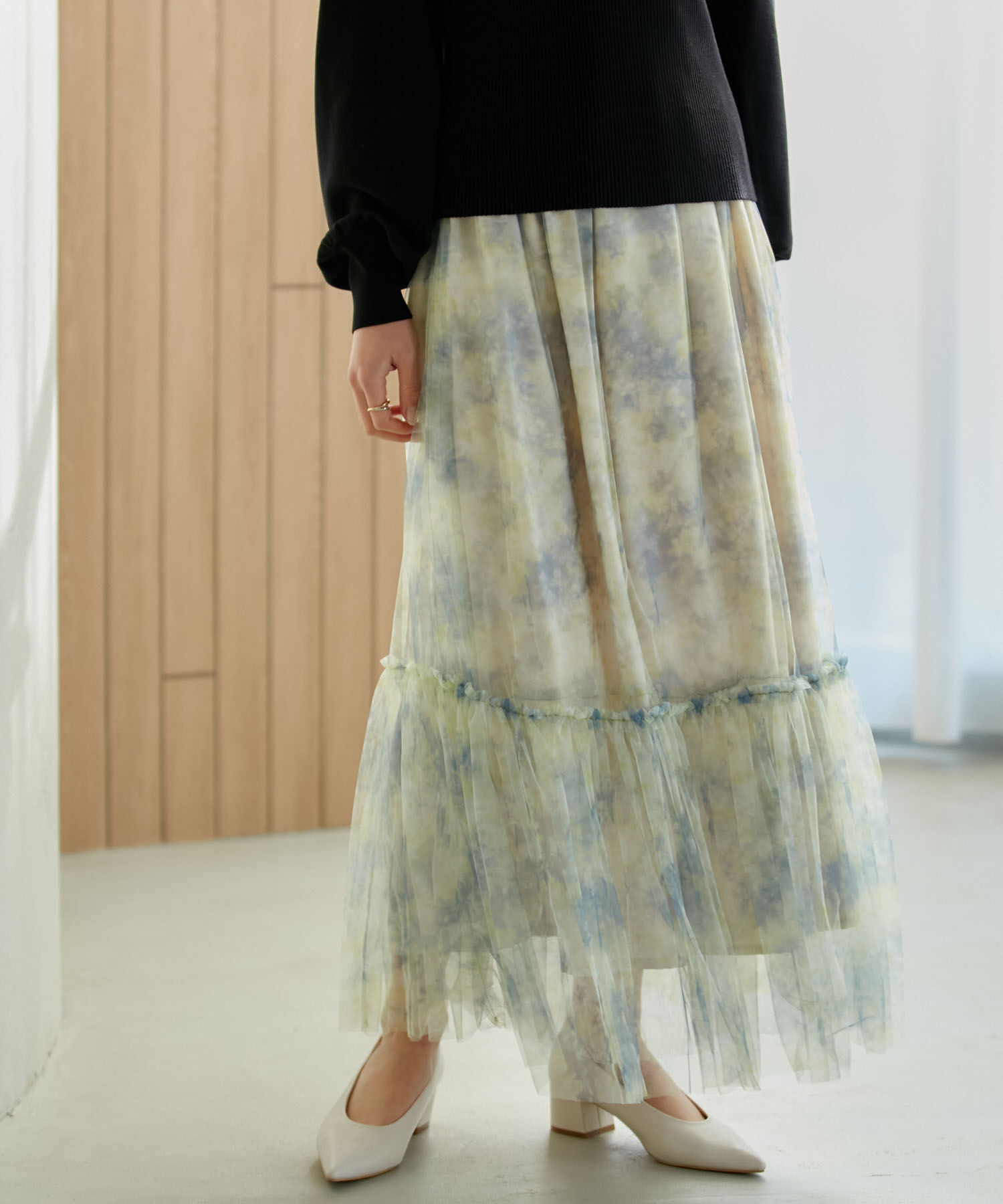 VIS「ニュアンス柄チュールスカート」|スカート|