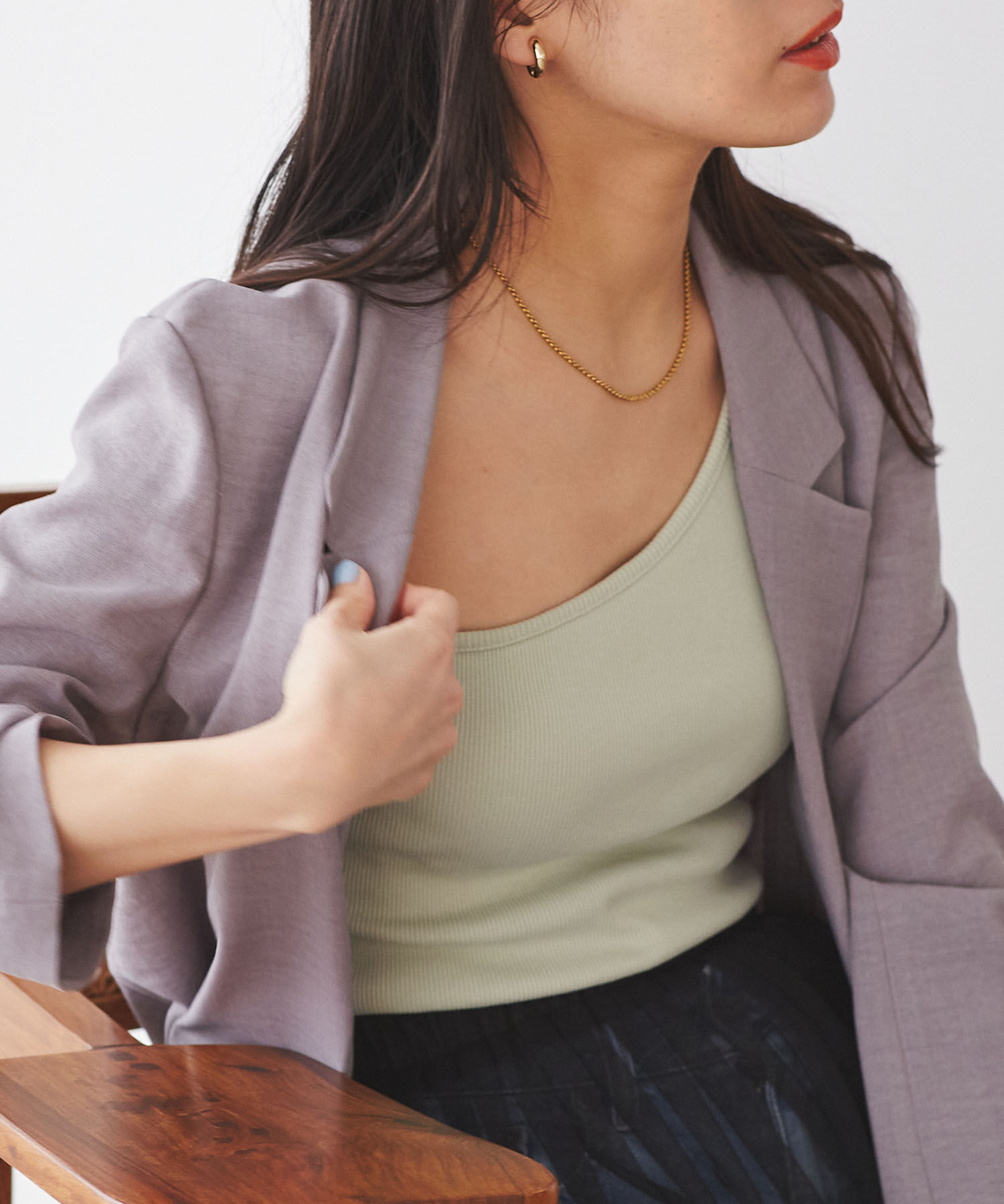 VIS「ワンショルダーテレコタンクトップ」|タンクトップ|ライトグリーン(33)