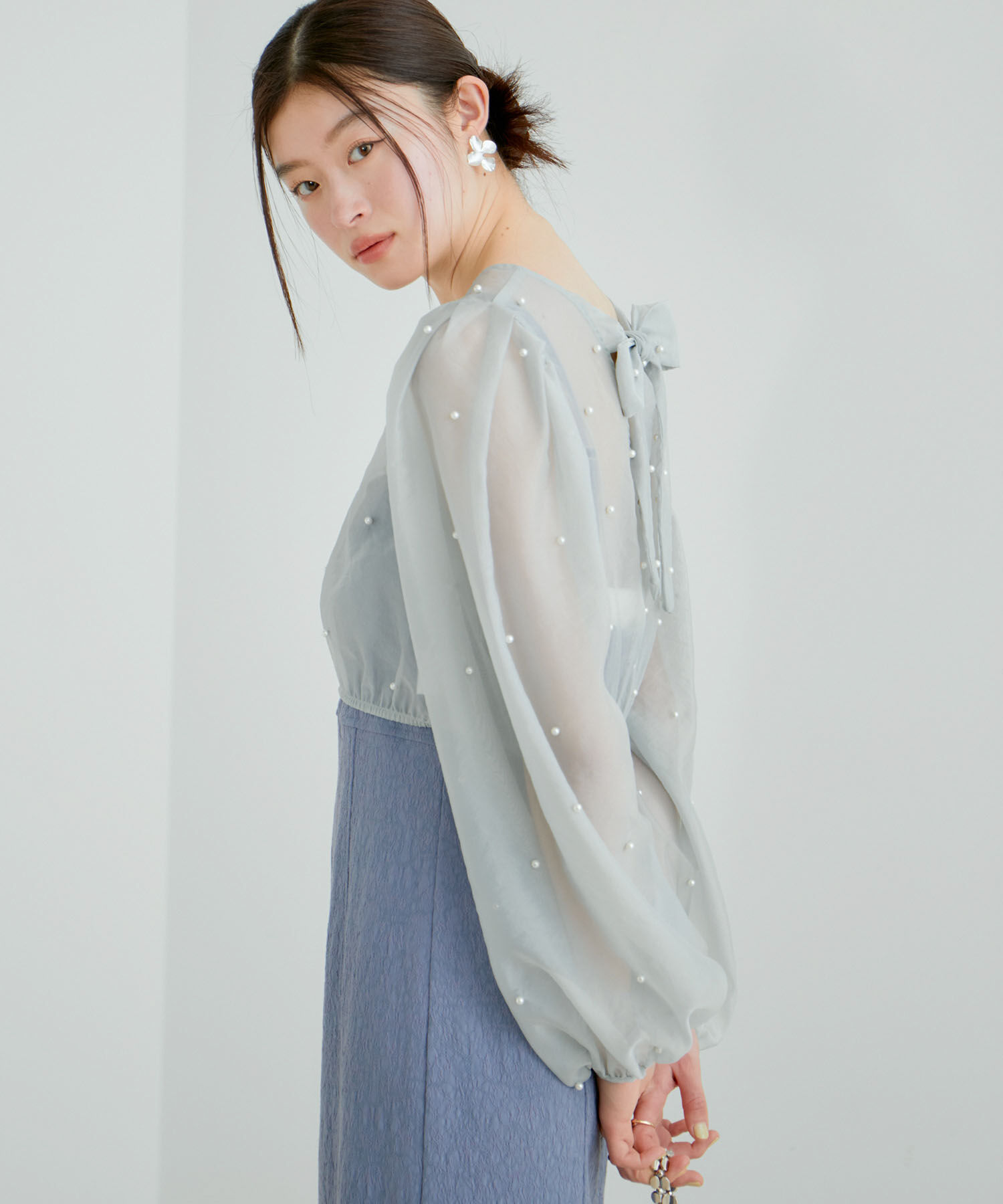 VIS「【新色追加】【VIS DRESS】チュールパールブラウス＆ジャガードワンピースセット」|ドレス|