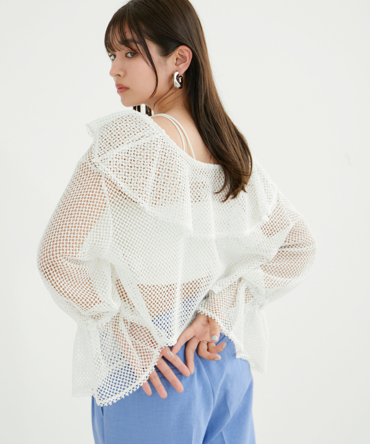 VIS「【前後2WAY】メッシュフリルカーディガン」|シャツ・ブラウス|