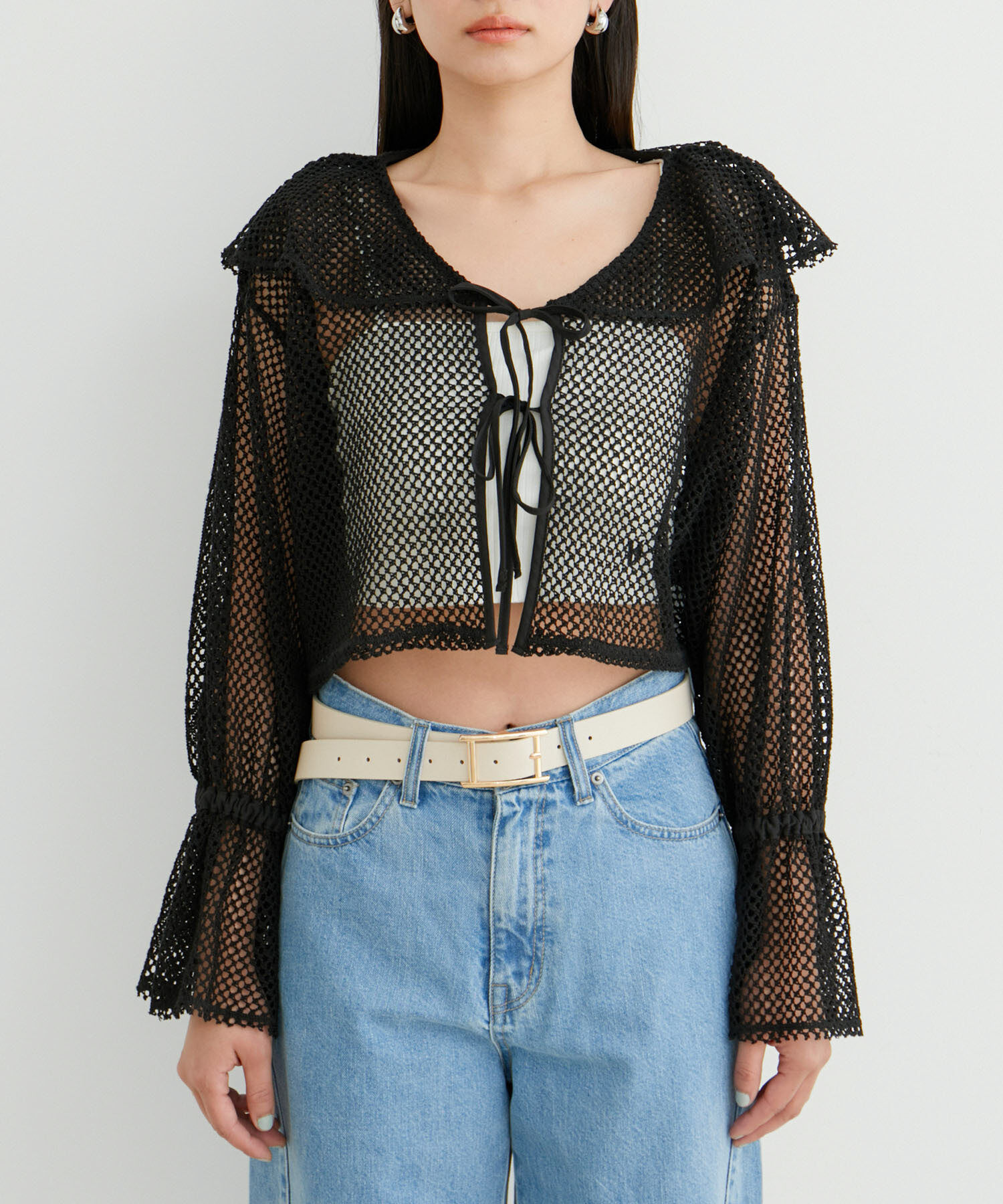 VIS「【前後2WAY】メッシュフリルカーディガン」|シャツ・ブラウス|