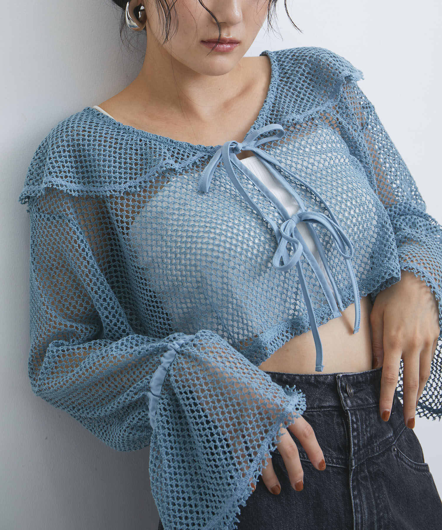 VIS「【前後2WAY】メッシュフリルカーディガン」|シャツ・ブラウス|サックス(48)