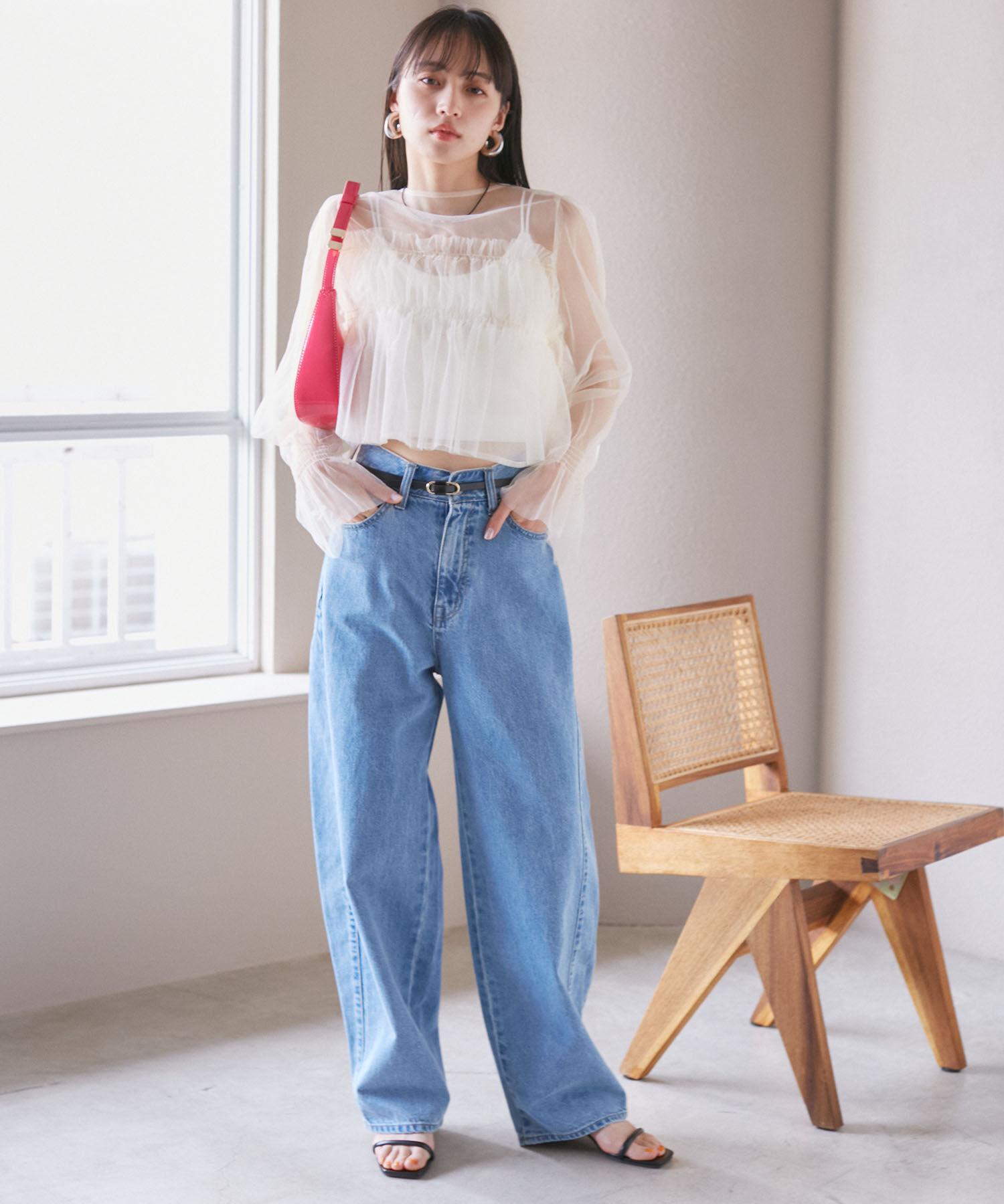 VIS「【前後2WAY】袖シャーリングチュールリボンブラウス」|シャツ・ブラウス|